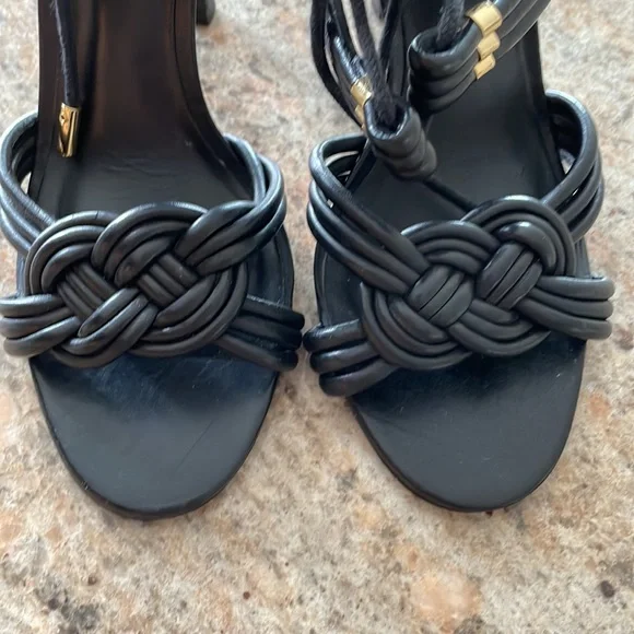 Tory Burch 4 inch Black strappy sexy high heels with gold accents ! Worn once. - Picture 5 of 9